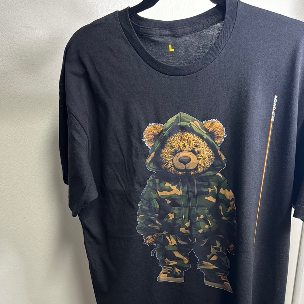 Green and Black Short Sleeve Tee with Bear Graphic